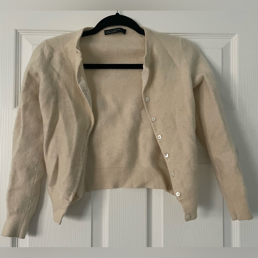 Lord & Taylor Cream Button-Up Cardigan